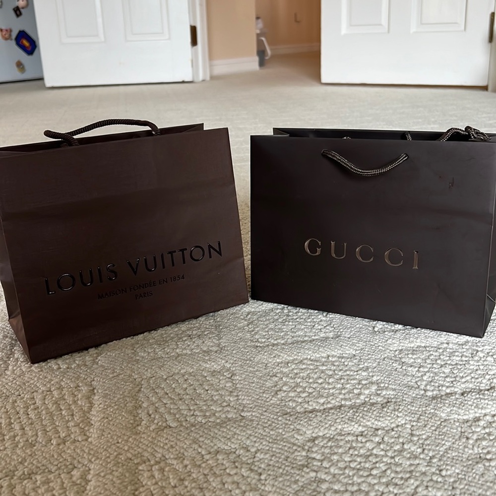 Gucci and LV paper shopping bags